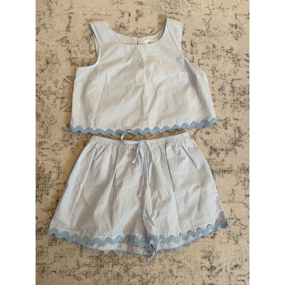 Japna Striped Scallop Hem Short Tank Top Set Size Small NWT Coastal Beach Preppy - Picture 4 of 10
